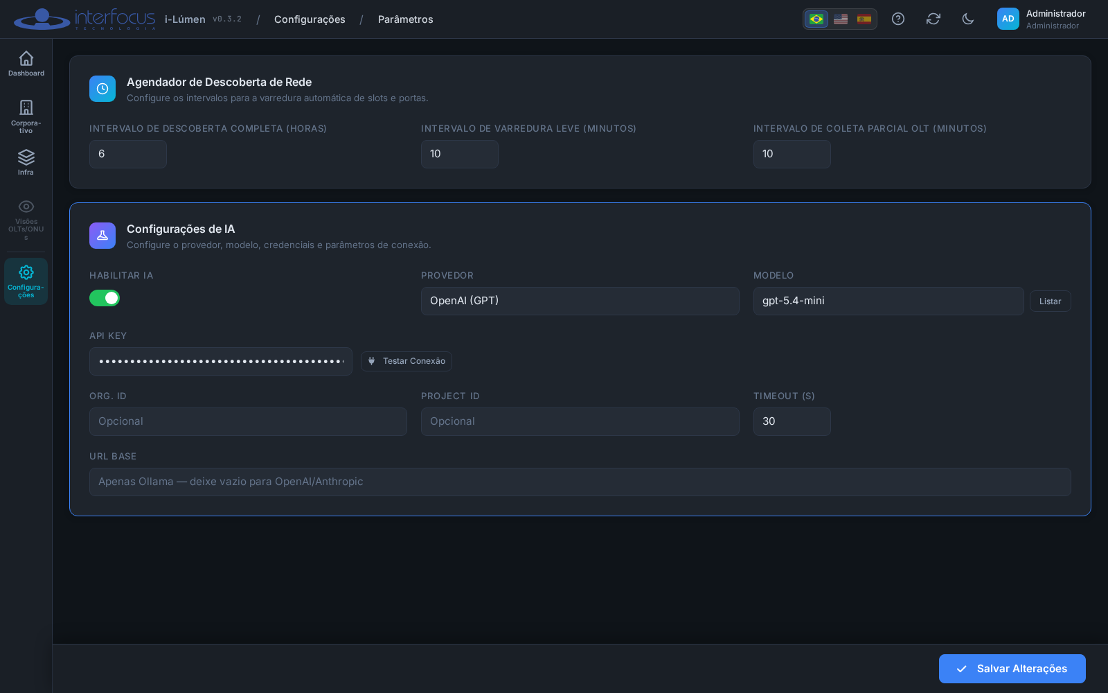 Tela de Configurações